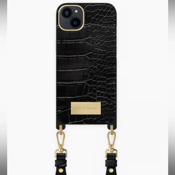 IDEAL OF SWEDEN BLACK CROC IPHONE 12/12 PRO NECKLACE/ CROSSBODY CASE - Picture 1 of 10